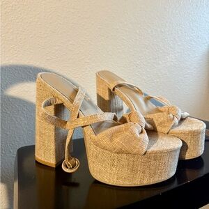 Tan Platform Heels with Bow Detail